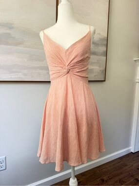 Abercrombie & Fitch Crinkle Textured Twist-Front Mini Dress in Blush